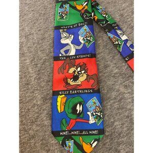 Vtg Looney Tunes 1997 Stamp Collection Neck Tie Bugs Bunny Taz Marvin Daffy Duck